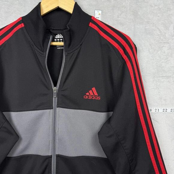 Y2K Adidas Black Red Stripe Track Jacket Full Zip Mens Size L Gray Panel Retro - Picture 2 of 8